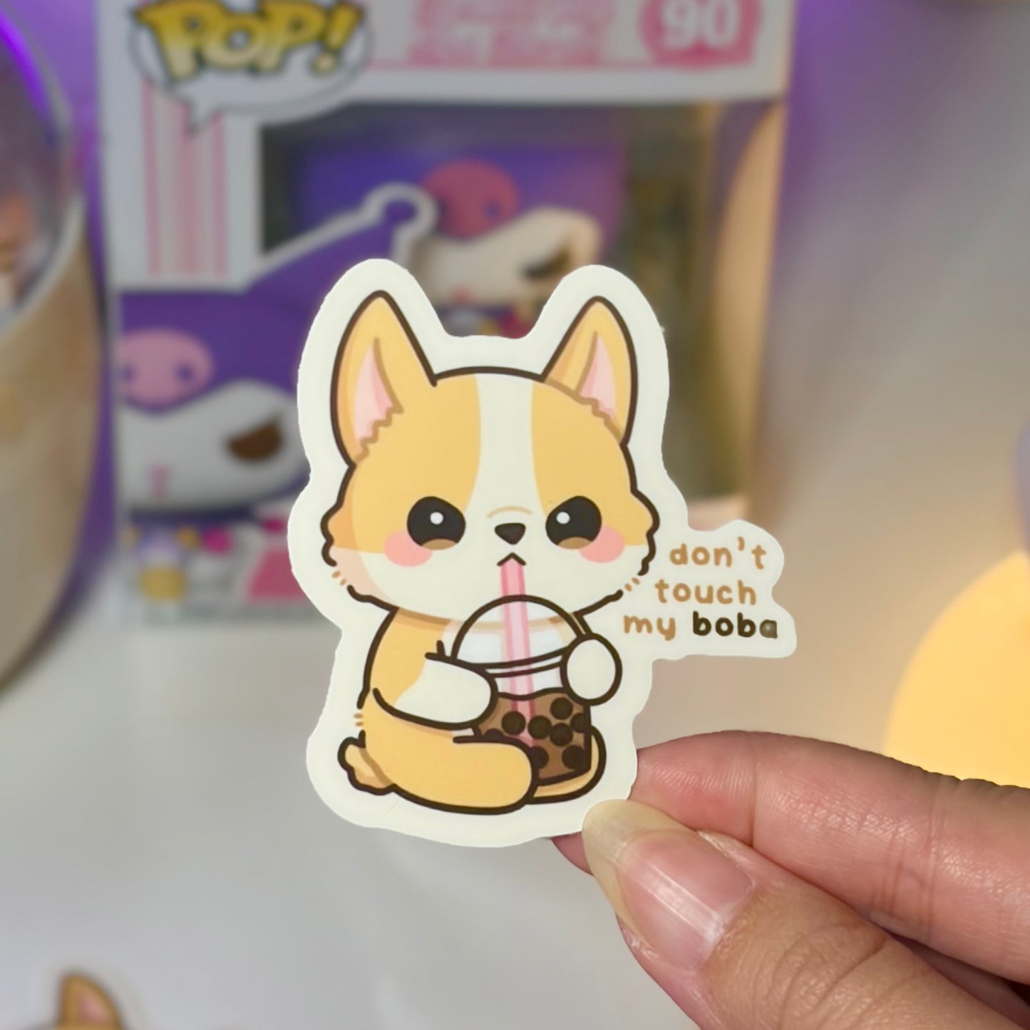 Don't Touch my Boba Corgi Waterproof Sticker