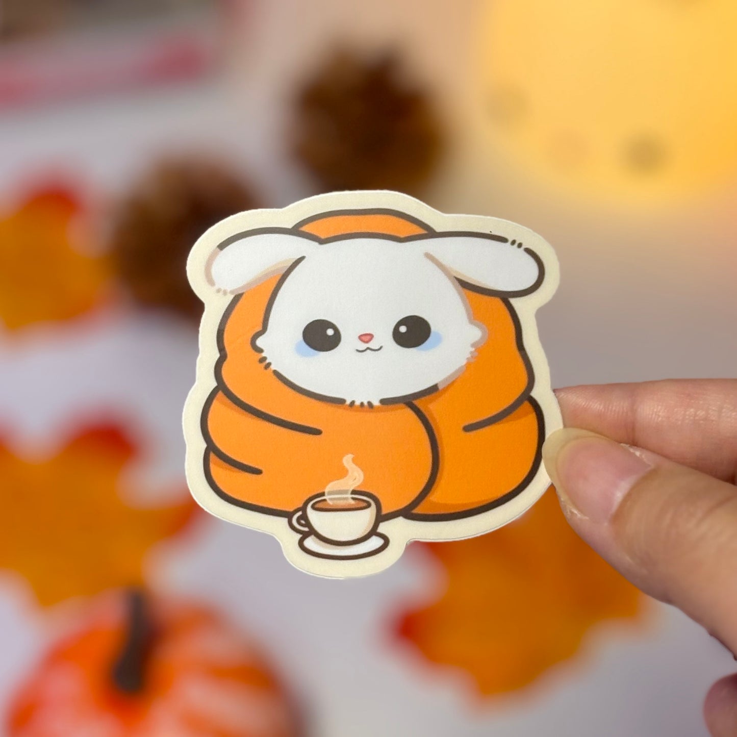 Cozy Fall Bunny Waterproof Matte Stickers