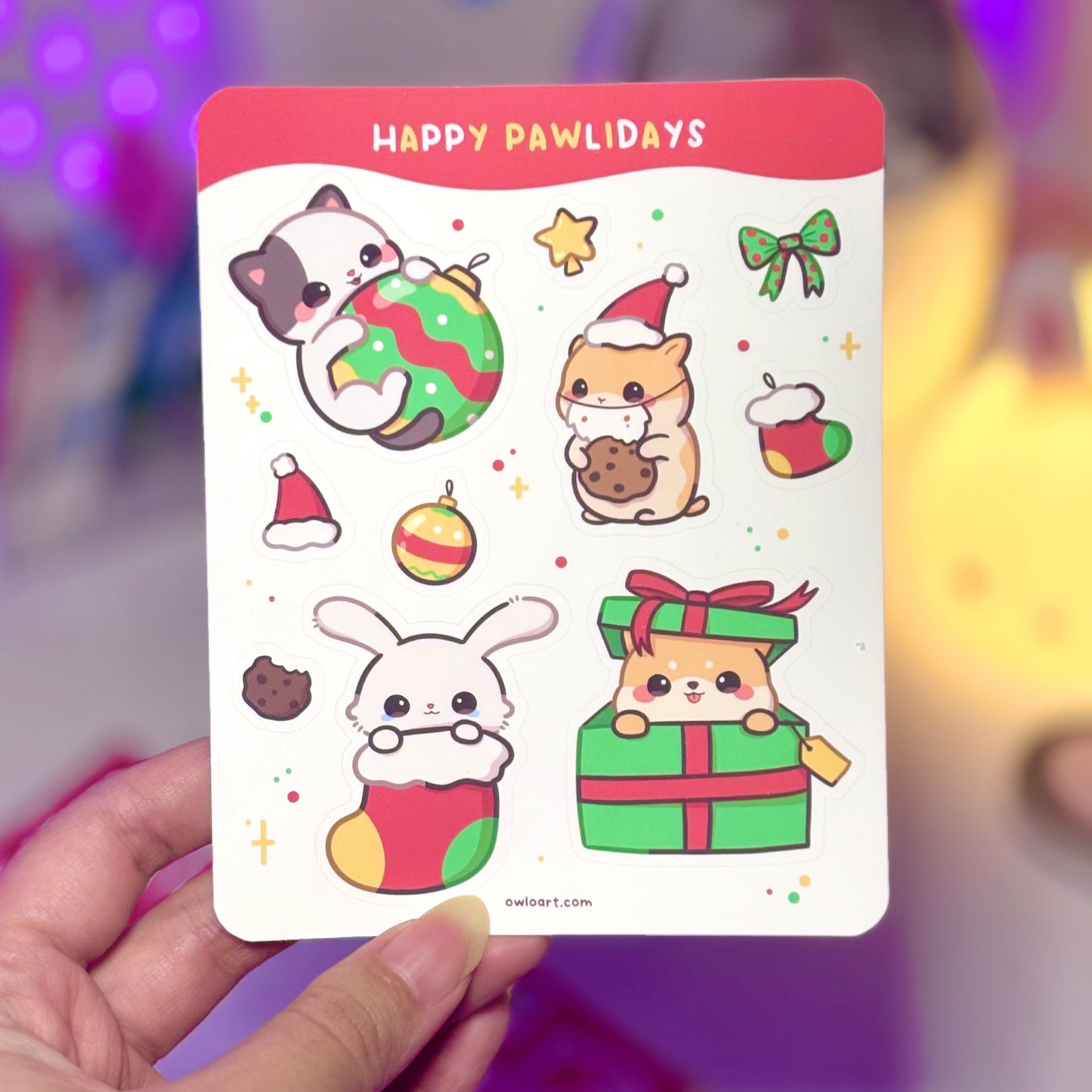 Happy Pawlidays Christmas Waterproof Sticker sheet