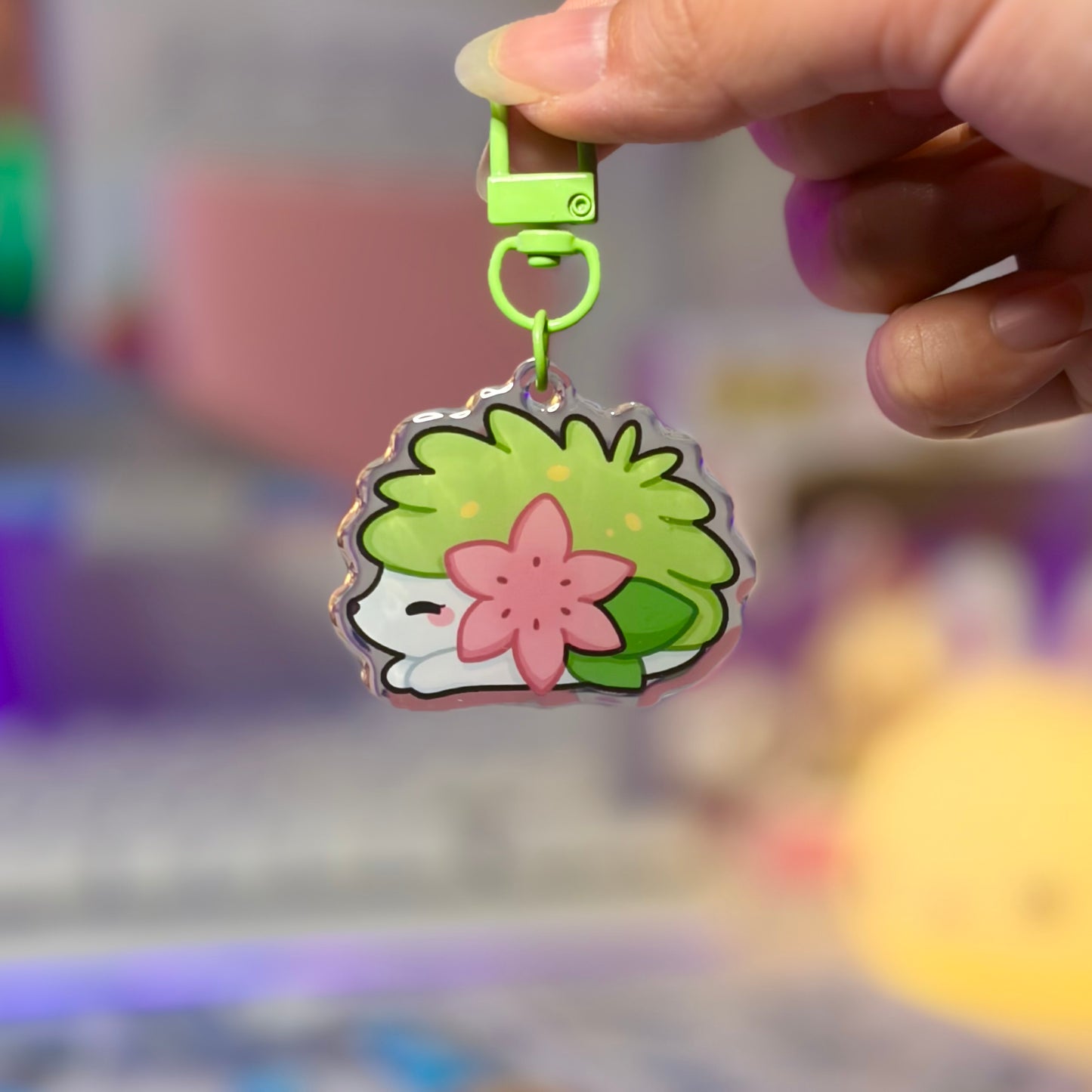 Sleepy Hedgehog Bloom Acrylic Keychain
