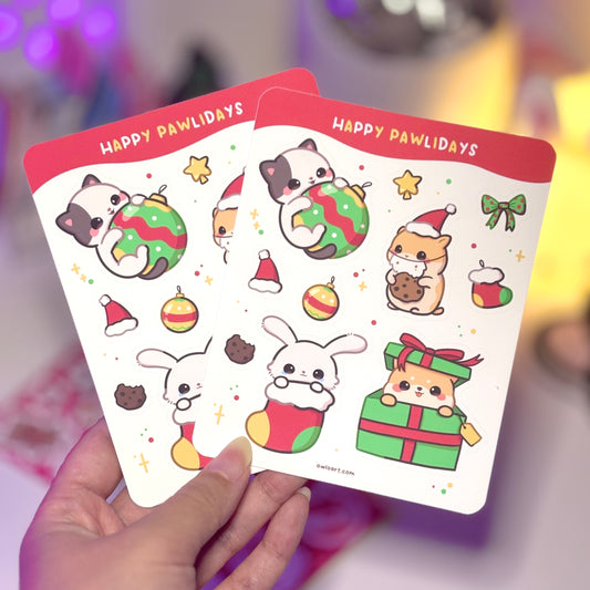 Happy Pawlidays Christmas Waterproof Sticker sheet