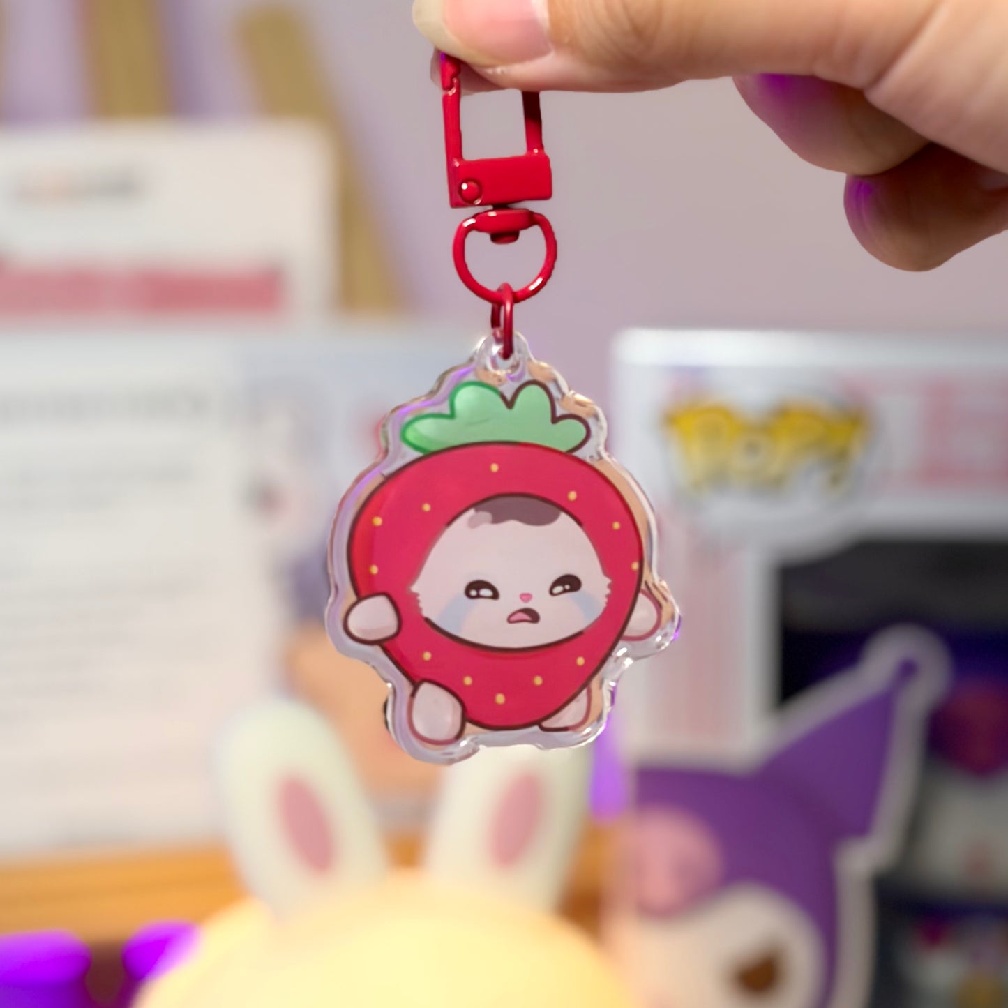 Strawberry Kitty Acrylic Keychain (new back design)