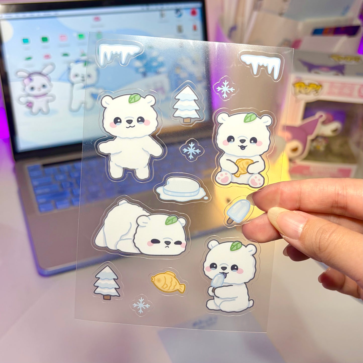 Mausu the Bear Clear Waterproof Sticker sheet