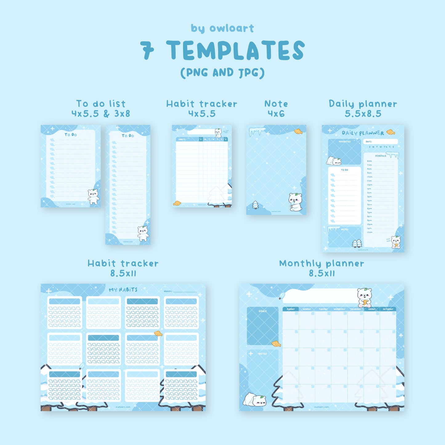 Mausu the Bear Planner Stationery Bundle Digital Download (7 templates)