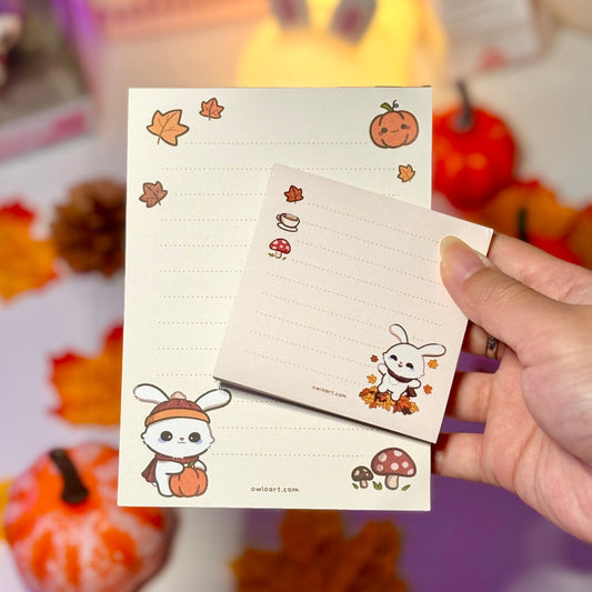 Cozy Fall Bunny Sticky Note and Notepad Bundle