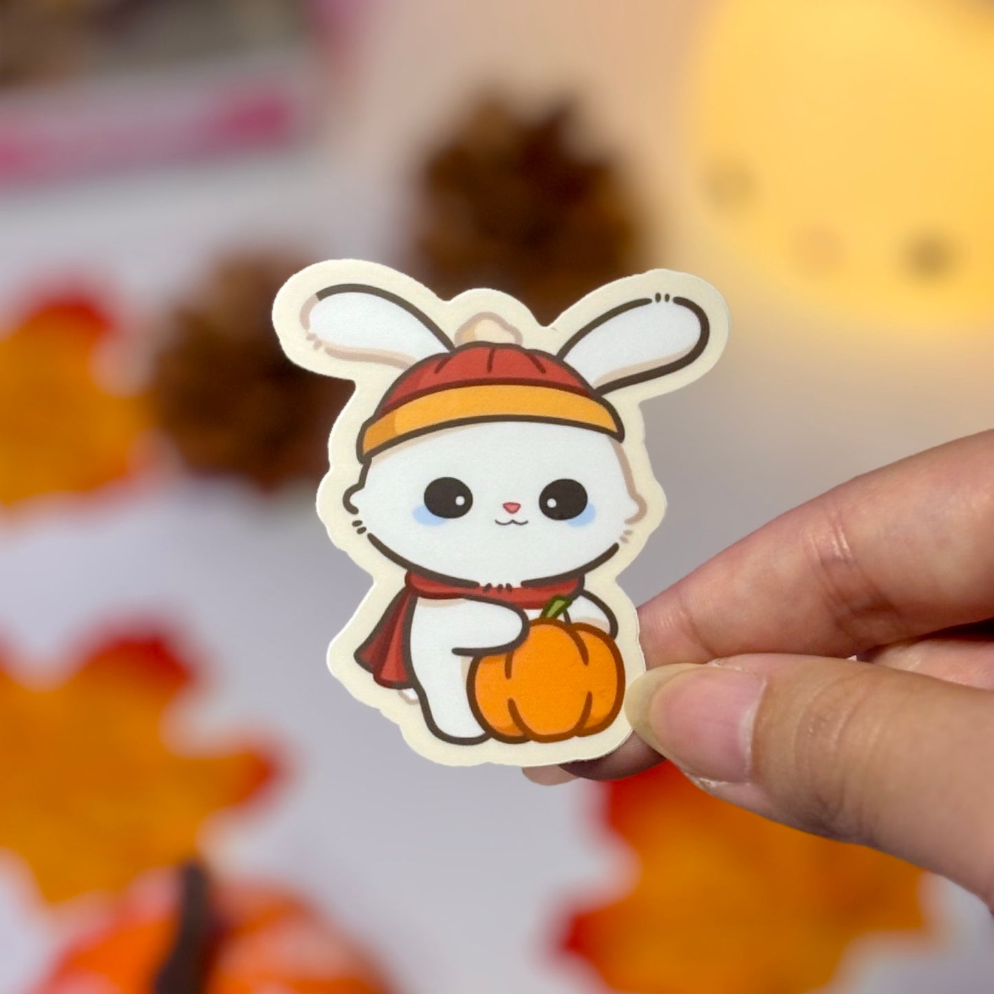 Cozy Fall Bunny Waterproof Matte Stickers
