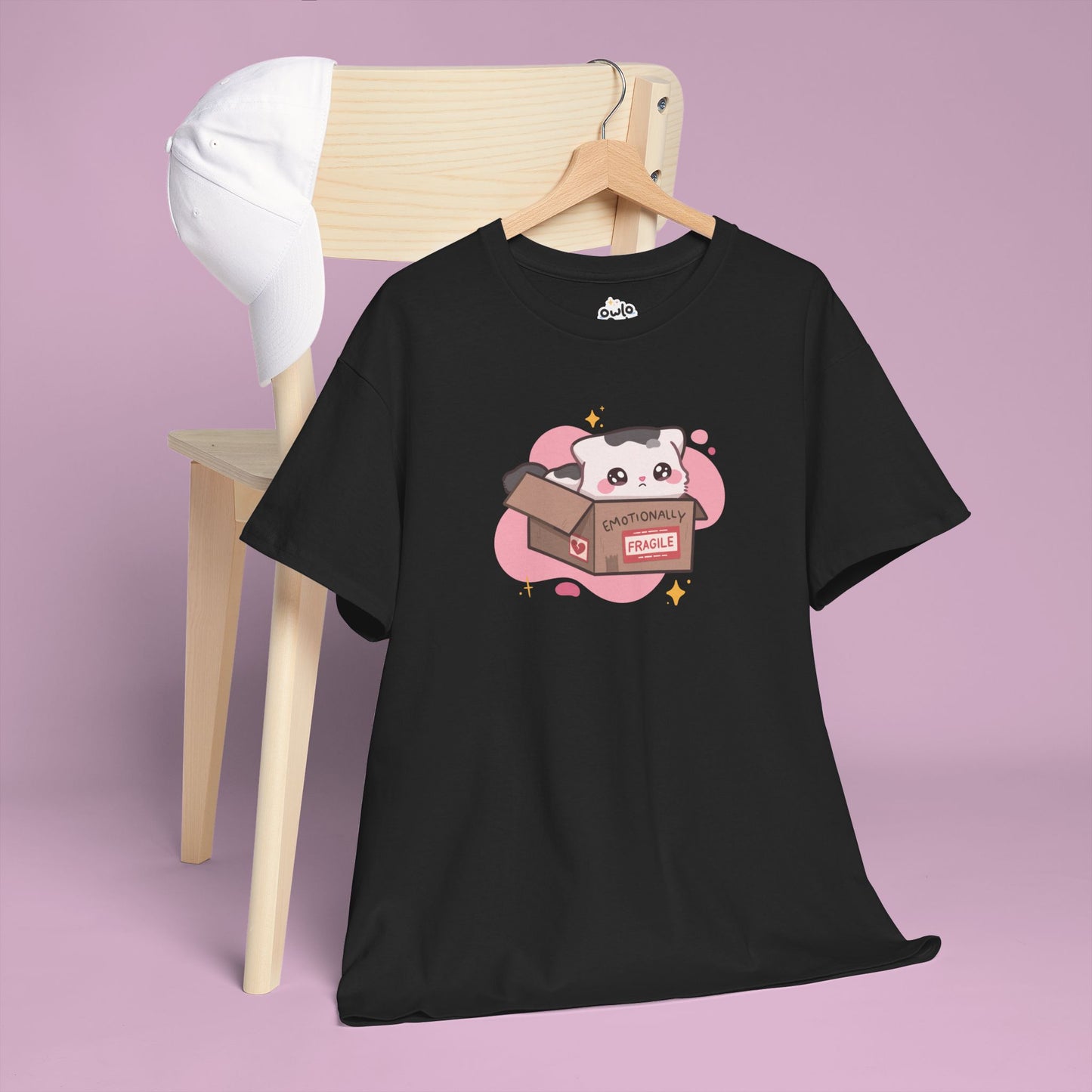 Emotionally Fragile Unisex Heavy Cotton Tee | Cute Kitty in a Box