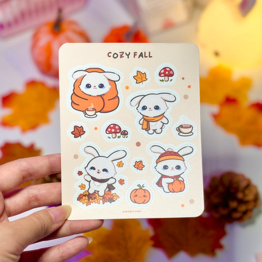 Cozy Fall Bunny Waterproof Sticker sheet