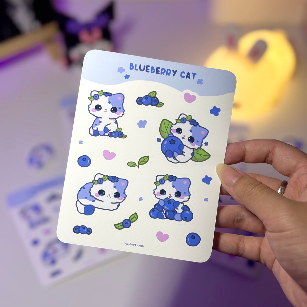 Blueberry Cat Waterproof Sticker sheet – owloArt