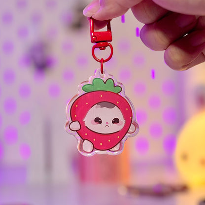 Strawberry Kitty Acrylic Keychain