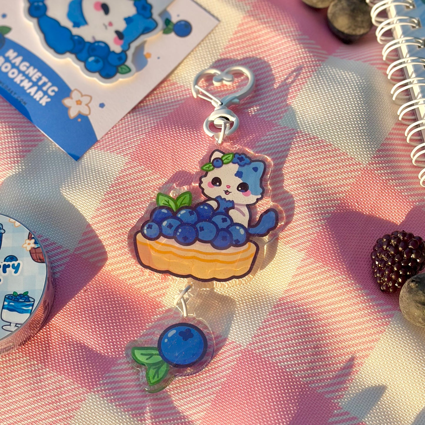 Blueberry FruitKitty Glitter Dangle Acrylic Keychain
