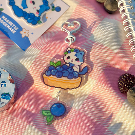 Blueberry FruitKitty Glitter Dangle Acrylic Keychain