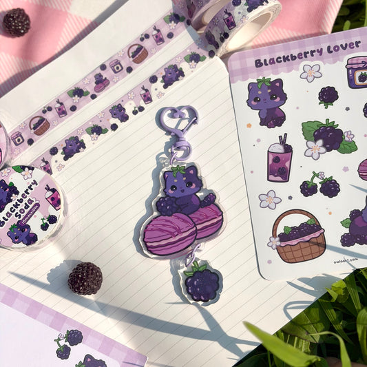 Blackberry FruitKitty Glitter Dangle Acrylic Keychain