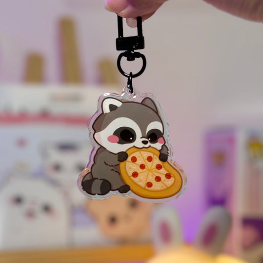 Raccoon Pizza Acrylic Keychain