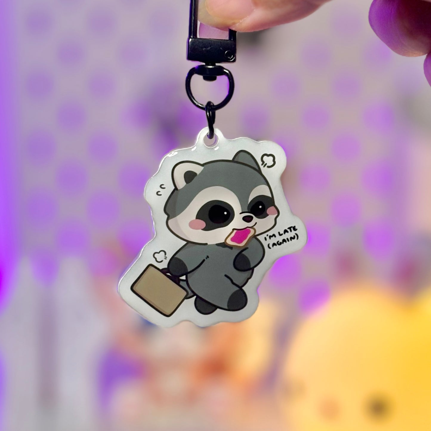 I'm Late (again) Raccoon Acrylic Keychain