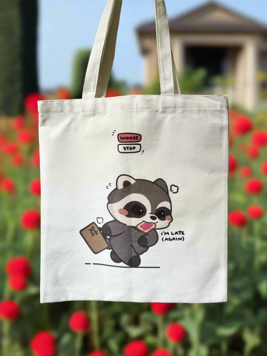 I'm Late Raccoon Tote Bag