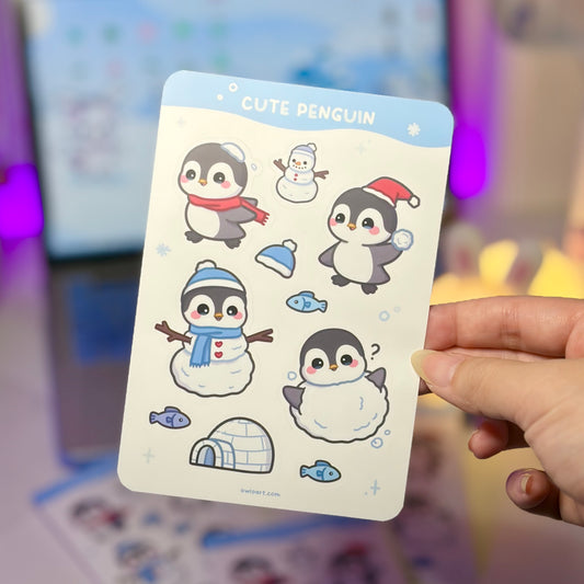 Cute Penguin Waterproof Sticker sheet