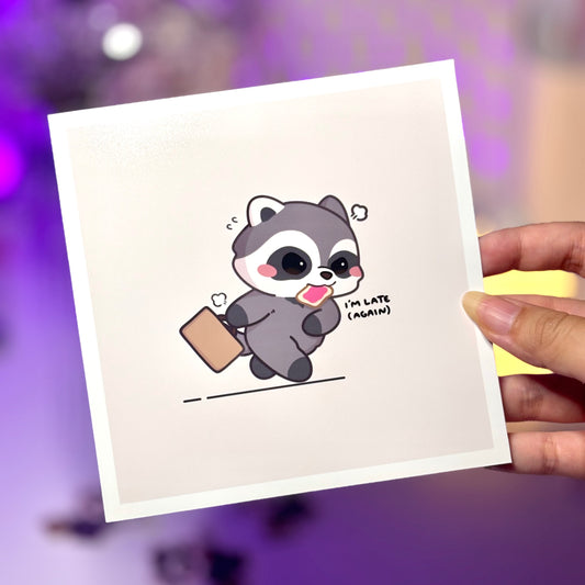 I’m Late Raccoon Art Print