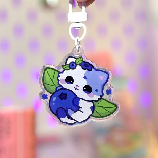 Blueberry Cat Acrylic Keychain
