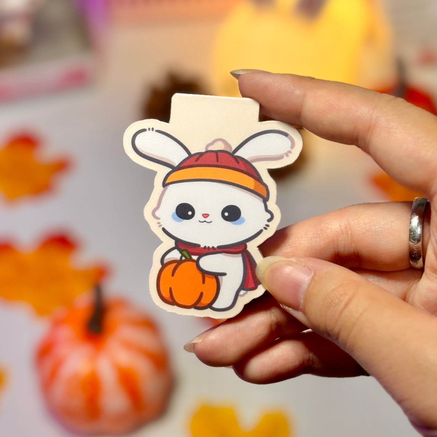 Cozy Fall Bunny Magnetic Bookmark