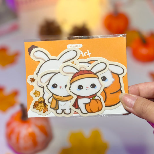 Cozy Fall Bunny Waterproof Matte Stickers