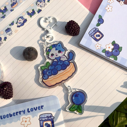 Blueberry FruitKitty Glitter Dangle Acrylic Keychain