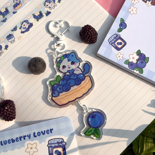 Blueberry FruitKitty Glitter Dangle Acrylic Keychain