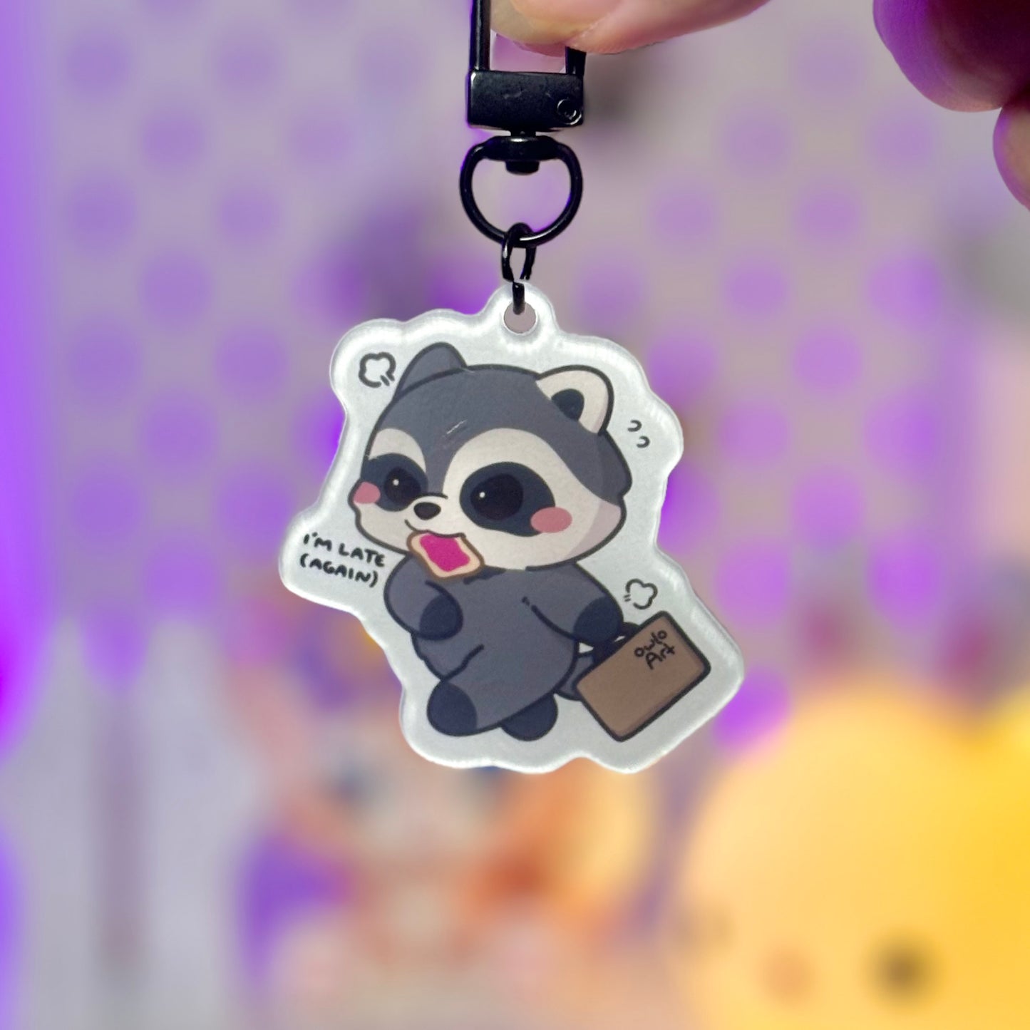 I'm Late (again) Raccoon Acrylic Keychain