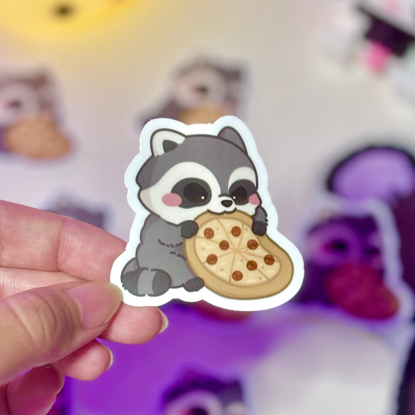 Raccoon Pizza Waterproof Matte Sticker