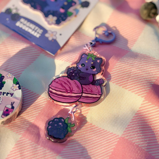 Blackberry FruitKitty Glitter Dangle Acrylic Keychain