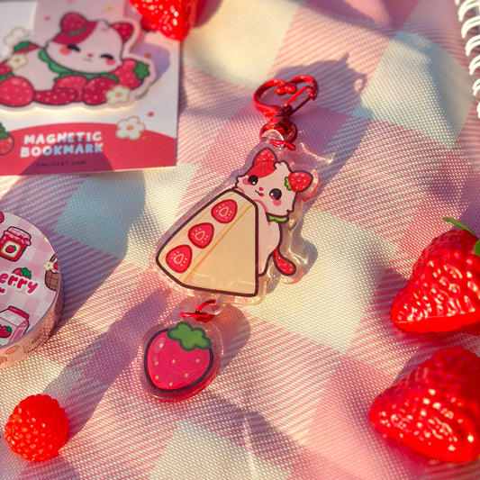 Strawberry FruitKitty Glitter Dangle Acrylic Keychain