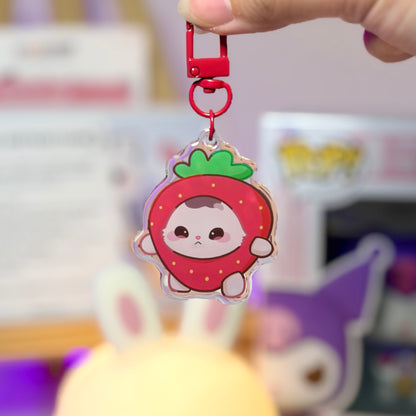 Strawberry Kitty Acrylic Keychain (new back design)