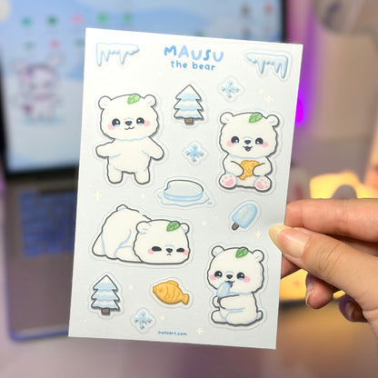 Mausu the Bear Clear Waterproof Sticker sheet