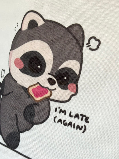 I'm Late Raccoon Tote Bag