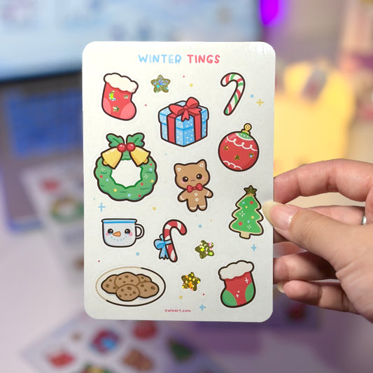 Winter Tings Waterproof Glossy with Glitter Sticker sheet
