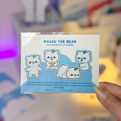Mausu the Bear Waterproof Matte Stickers