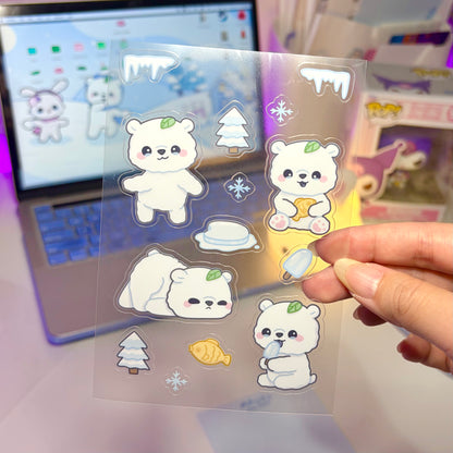 Mausu the Bear Clear Waterproof Sticker sheet