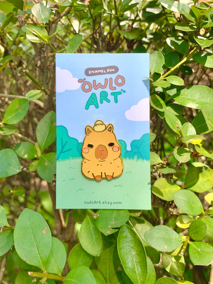 Capybara and Duck Enamel Pin