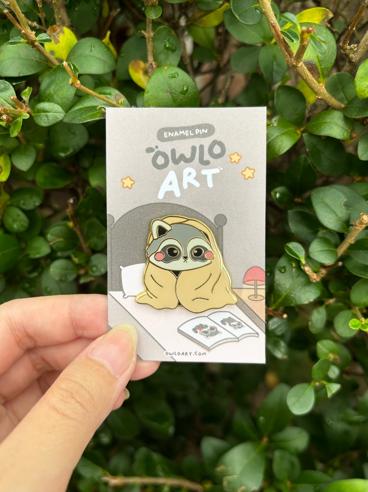 Cozy Raccoon Enamel Pin