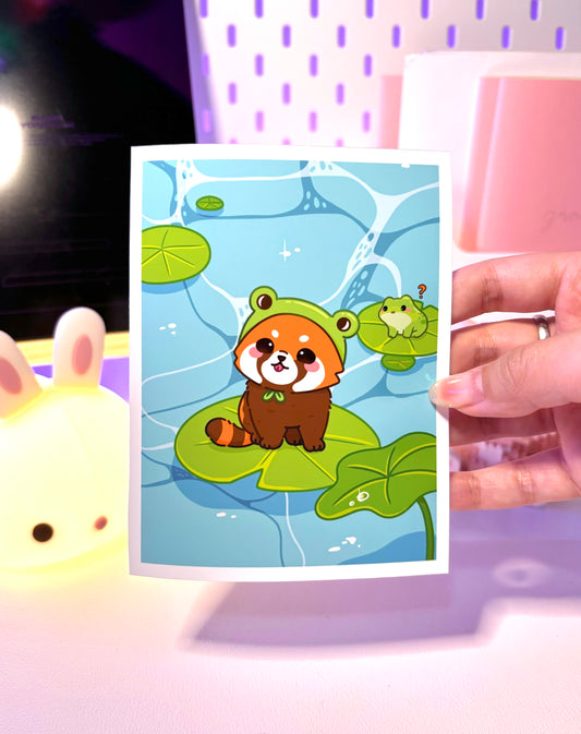 Red Panda in the Pond Art Print