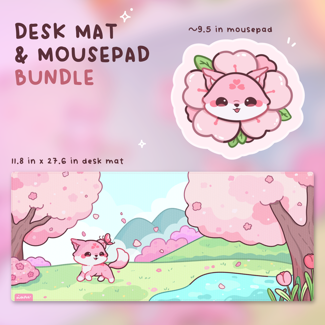 Sakura Fox Mouse Pad and Desk Mat Bundle