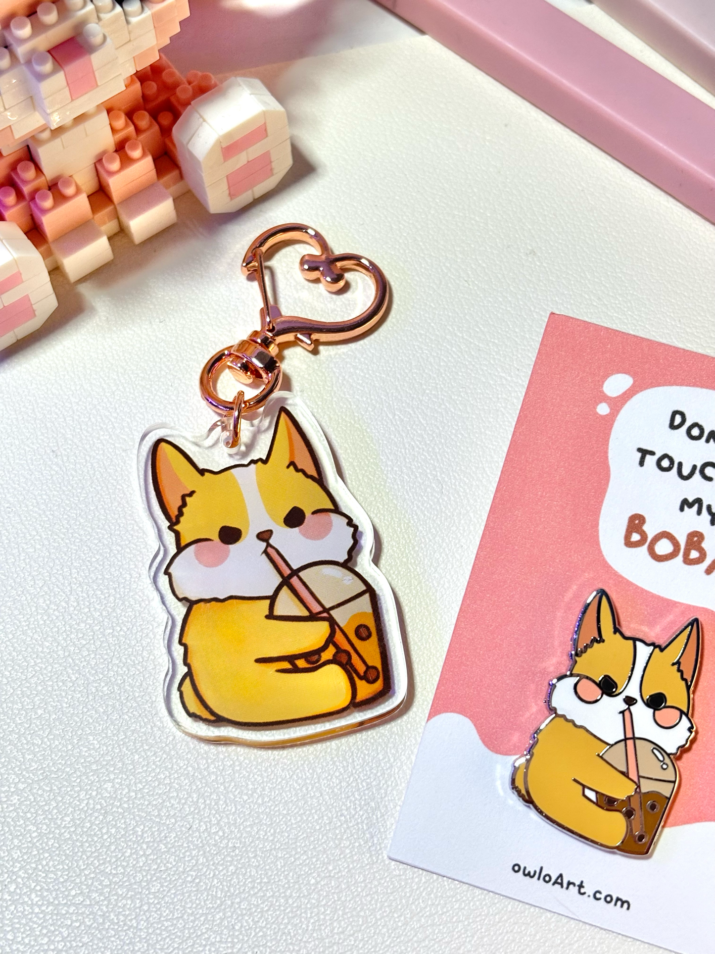 Corgi Boba Acrylic Keychain