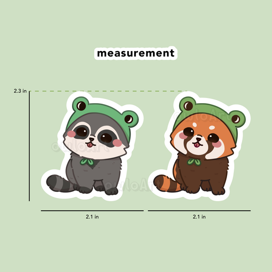 Frog Hat Raccoon and Red Panda Sticker