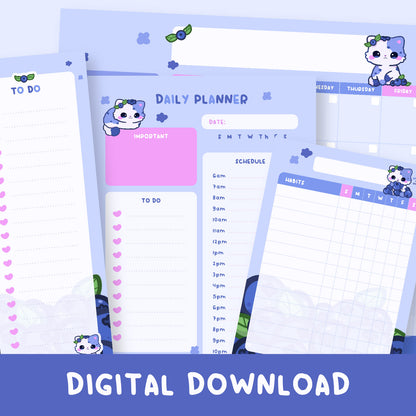 Blueberry Cat Planner Digital Download (7 templates)