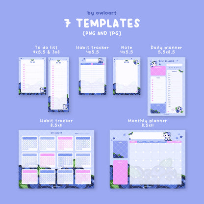 Blueberry Cat Planner Digital Download (7 templates)