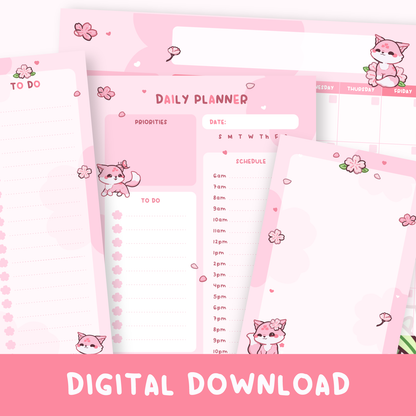 Sakura Fox Planner Stationery Bundle Digital Download (7 templates)