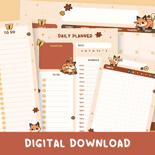 Autumn Fox Planner Stationery Bundle Digital Download (7 templates)