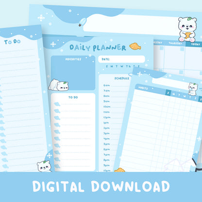 Mausu the Bear Planner Stationery Bundle Digital Download (7 templates)