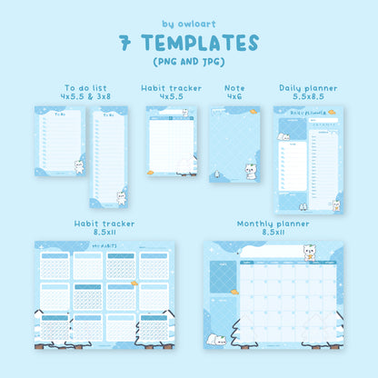 Mausu the Bear Planner Stationery Bundle Digital Download (7 templates)