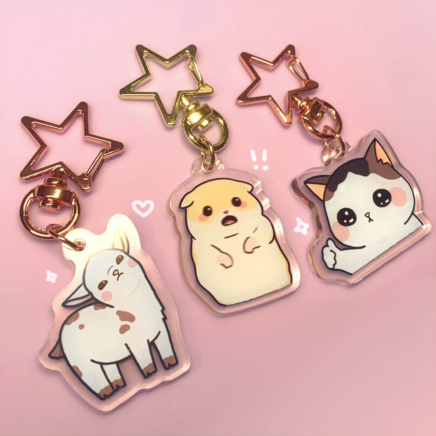 Goat, Hamster and Cat Acrylic Key Chain | Star chain